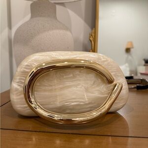 Cream Marbled Clutch with Gold C Accent